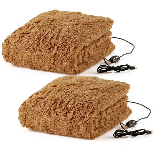 Stalwart Heated Blanket 2-Pack - USB-Powered Sherpa Throw Blankets for Travel by Bronze 75-BPSH-2011